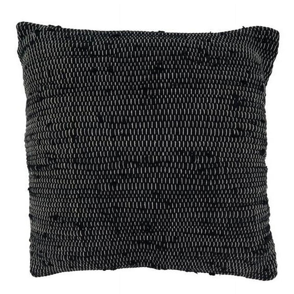 SARO 22 in. Square Throw Pillow Cover with Black Chindi Design