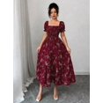 thumbnail image 4 of Vestido Maxi Con Cuello Cuadrado, Manga Corta Fruncida Y Estampado Floral, 4 of 30