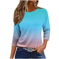 thumbnail image 3 of CYMMPU Basic Tees Fashion Tunic Tops Gradient Color 3/4 Length Sleeve Crewneck Summer Fall Vintage Shirts Business Work Blouses 2025 Clothes for Women Sky Blue XXXXL, 3 of 4
