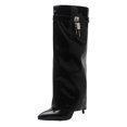 thumbnail image 5 of Slouchy Knee High Fold over Boots for Women 2025 Lock Leather Pointed Toe Stiletto Wide Calf Tall Boots, 5 of 7