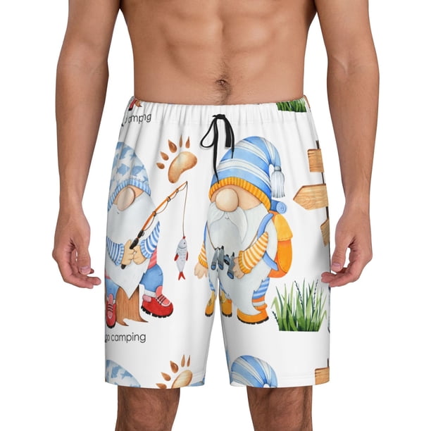 Fotbe Gnome Camping Fishing Pantalones Cortos de Pijama para Hombre, Ropa de Dormir, Pantalones de Pijama Cortos para Hombre-X-Large