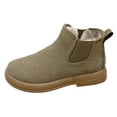 thumbnail image 4 of Women's Winter Snow Boots Comfortable Fashion Casual Fleece Lined Suede Wide Feet Walking Flats Slip on Chelsea Ankle Booties Khaki Size 7, 4 of 6