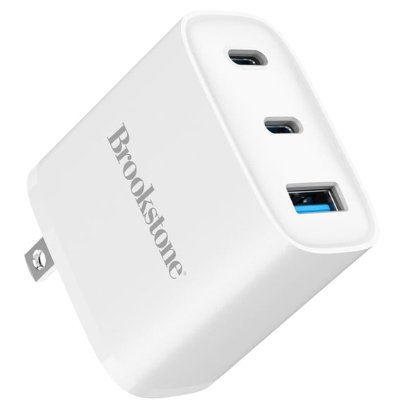 Brookstone PD 40W 3 Port Wall Charger with Dual USB-C and USB-A Ports - White