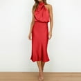 thumbnail image 5 of STETMN Women's Satin Dress Silky Elegant Halter Dress Bodycon Cocktail Party Dresses, 5 of 7
