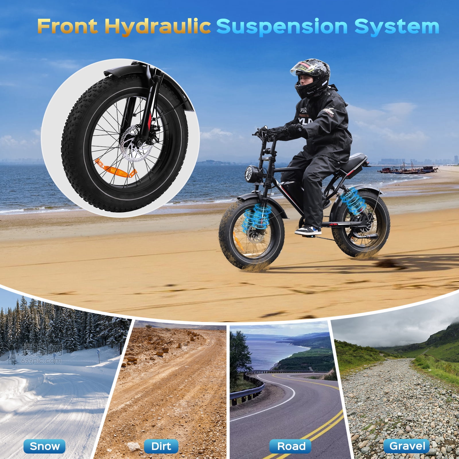 HiQiS S8 Electric Bike for Adult, 1000W 20" Fat Tire 48V 17.5AH Removable Battery, 31MPH Shimano 7 Speed Disc Brake Off-Road Mountain Ebike UL2849, Black