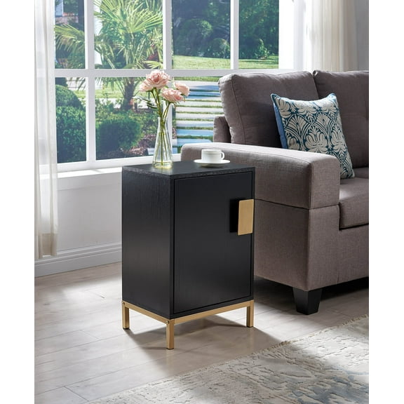 Kings Brand Furniture Wood Accent Cabinet Side Table for Bedroom Living Room, Black/Gold