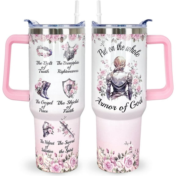 40oz Christian Tumbler | The Whole Armor of God | Inspirational Religious Gift for Christian Women | Bible Verse Gift for Mom, Wife, Sister, Friend