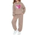 thumbnail image 2 of Conjunto de sudadera con capucha de manga larga para niños con estampado en forma de corazón y pantalones deportivos con lazo en las piernas, conjunto deportivo informal de dos piezas para niños, poli, 2 of 5