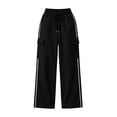 thumbnail image 5 of Womens High Waisted Wide Leg Cargo Sweatpants Baggy Y2K Striped Fleece Pants Elastic Waist Drawstring with Flap Pockets Streetwear Outfits, Black, M, 5 of 7