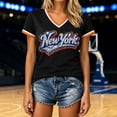 thumbnail image 2 of HCYSFG Women's New York Rhinestone Top Ladies Athletic Active Basketball V Neck T Shirt Summer Short Sleeve Sporty Textured Performance Fan Tee, 2 of 4