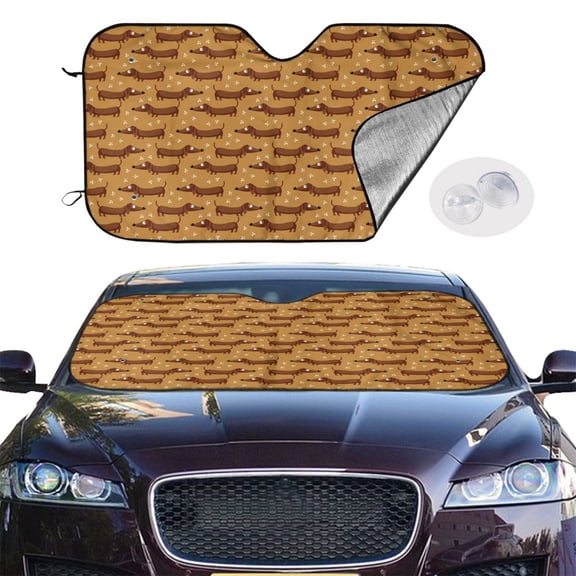 Picia Dachshund Dog Puppy Curved Windshield Sunshade Accordion Folding Style Auto Shade for Car Truck SUV Van Blocks UV Ray Sun Visor Protector -Small