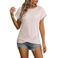 thumbnail image 1 of TSADFHJI Chandail en Molleton Col Rond Femme Coton Couleur Unie Nœud Manches Courtes T-Shirt TTG Beige, 1 of 5