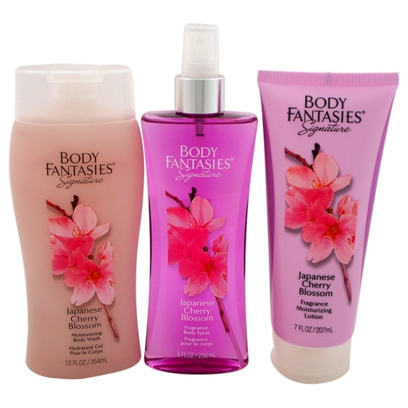 Signature Japanese Cherry Blossom Set by Body Fantasies for Women - 3 Pc Set 8oz Fragrance Body Spray, 12oz Moisturizing Body Wash, 7oz Fragrance Moisturizing Lotion