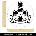 thumbnail image 2 of Delightful Kawaii Chibi Birthday Frog Toad Holding Gift Self-Inking Rubber Stamp Ink Stamper - Blue Ink - Medium 1 Inch, 2 of 7