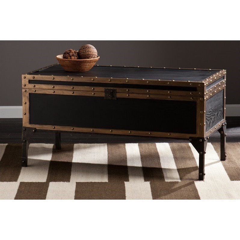 Southern Enterprises Drifton Travel Trunk Coffee Table in Black