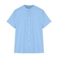 thumbnail image 2 of ZVNAΖH Mens Short Sleeve Button Down Shirts Casual Stand Up Collar Shirts Cotton and Linen Summer Shirts Go Out Beach Shirts, 2 of 4