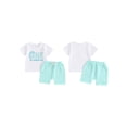 thumbnail image 3 of Kids Boys Shorts Set, Short Sleeve Letters Print T-shirt with Elastic Waist Shorts Birthday Outfit Summer Outfit, 3 of 10