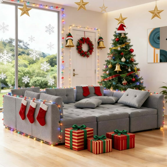 BITOUSHI Modular Sectional Couch, 9 Seats U Shaped Couch with Storage, Modern Sofa Set, Comfy Couches with Chaise for Living Room, Office, Grey