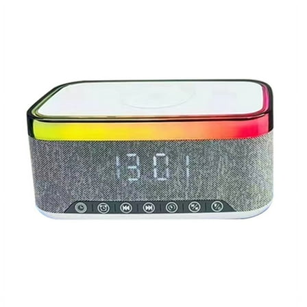 Bluetooth Speaker with Wireless Charging LED Ambient Light and Alarm Clock- FM Radio USB 15W Charging White