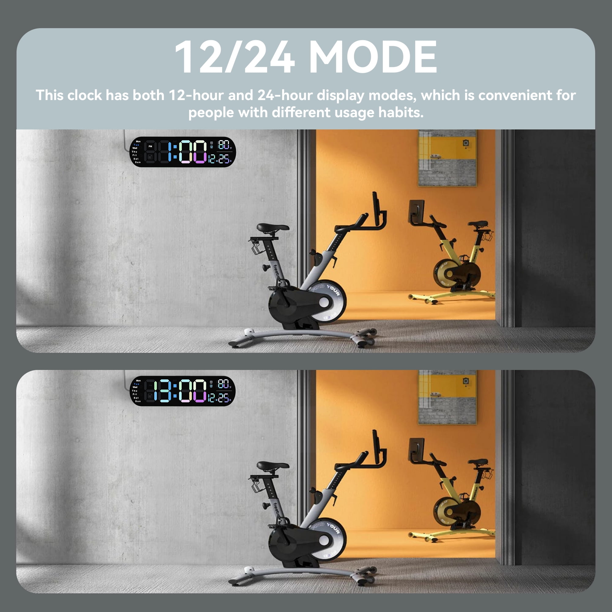 Large Digital Wall Clock with Dual Alarms and 10-Level Automatic Brightness Adjustment Remote Control to Easily Set The Wall Clocks, 13’’ Colorful Wall LED Clock for Bedroom, Living Room Decor