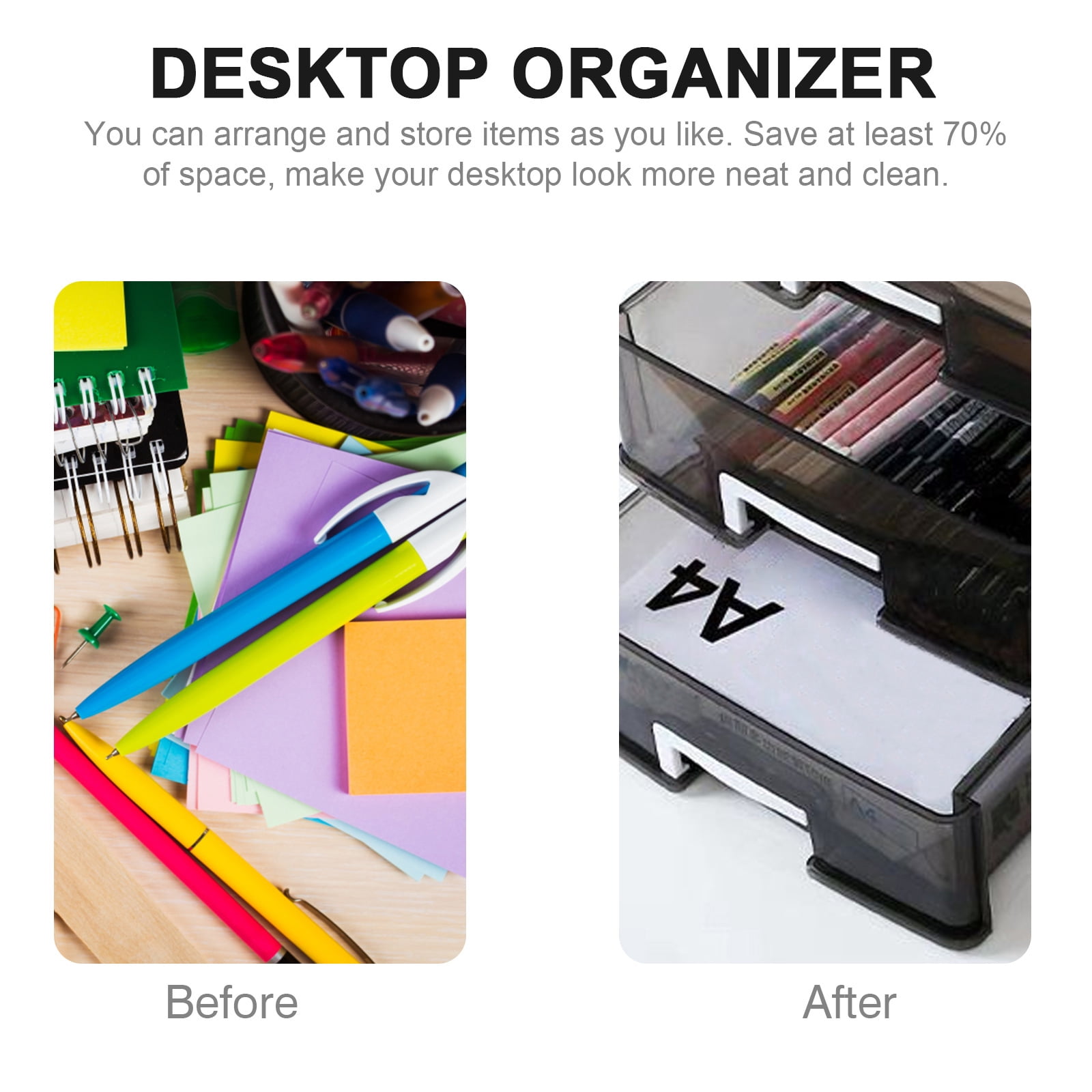 AURARMLET Black Desktop Organizer with Drawers, PP Material Storage Box for Home and Office Desk, Adult Use, 1 Set