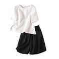 thumbnail image 3 of Guluxicc 2 Piece Women's Outfit Sets Basic T Shirt Matching Side Slit Shorts Eyelet Embroidery Casual Outfits for Spring and Summer, 3 of 5