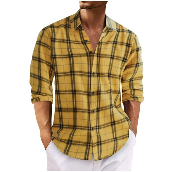 Aimik Hanes Oversized Button Down Shirts for Men Office Work Shirts Comfort Flex Shirt Western Shirts Business Casual Outfits-Yellow XXL