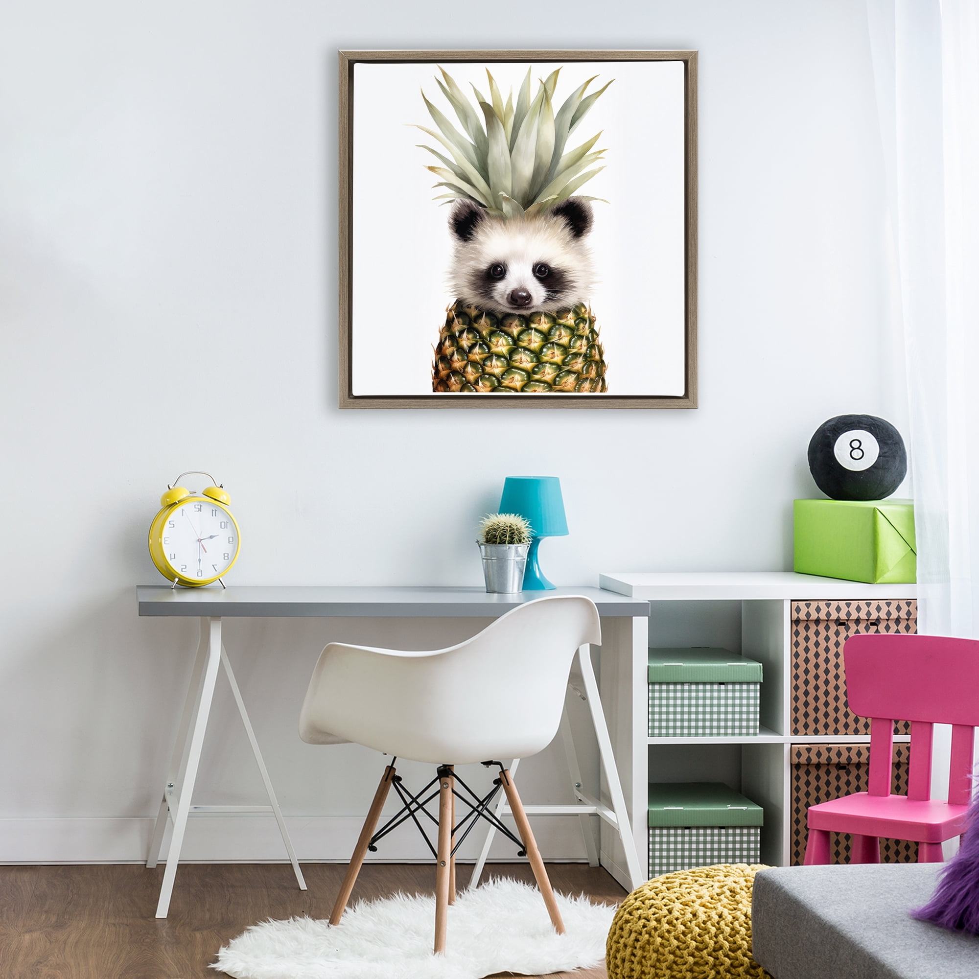 Stupell Industries Pineapple Panda Cub Brown Framed Floater Canvas Wall Art, design by Lazar Studio