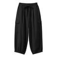 thumbnail image 5 of Feancey Cropped Pants for Women Summer Linen Harem Capri Pants Baggy Casual Cargo Pants Solid Color Lounge Cropped Trousers with Pockets Black M, 5 of 9