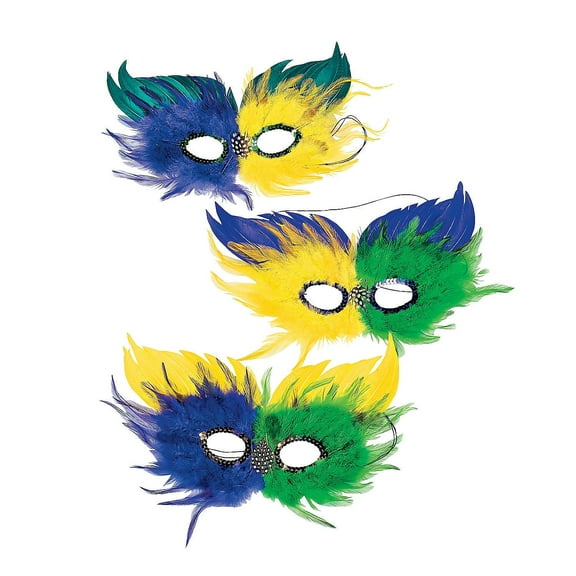 Two Tone Mardi Gras Feather Half Masks - Party Wear - 12 Pieces