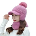 thumbnail image 2 of D-GROEE 1 Set Fashion Women Winter Knitted Hat Thickened Faux Rabbit Fur Pompom Cap with Neck Scarf, 2 of 7