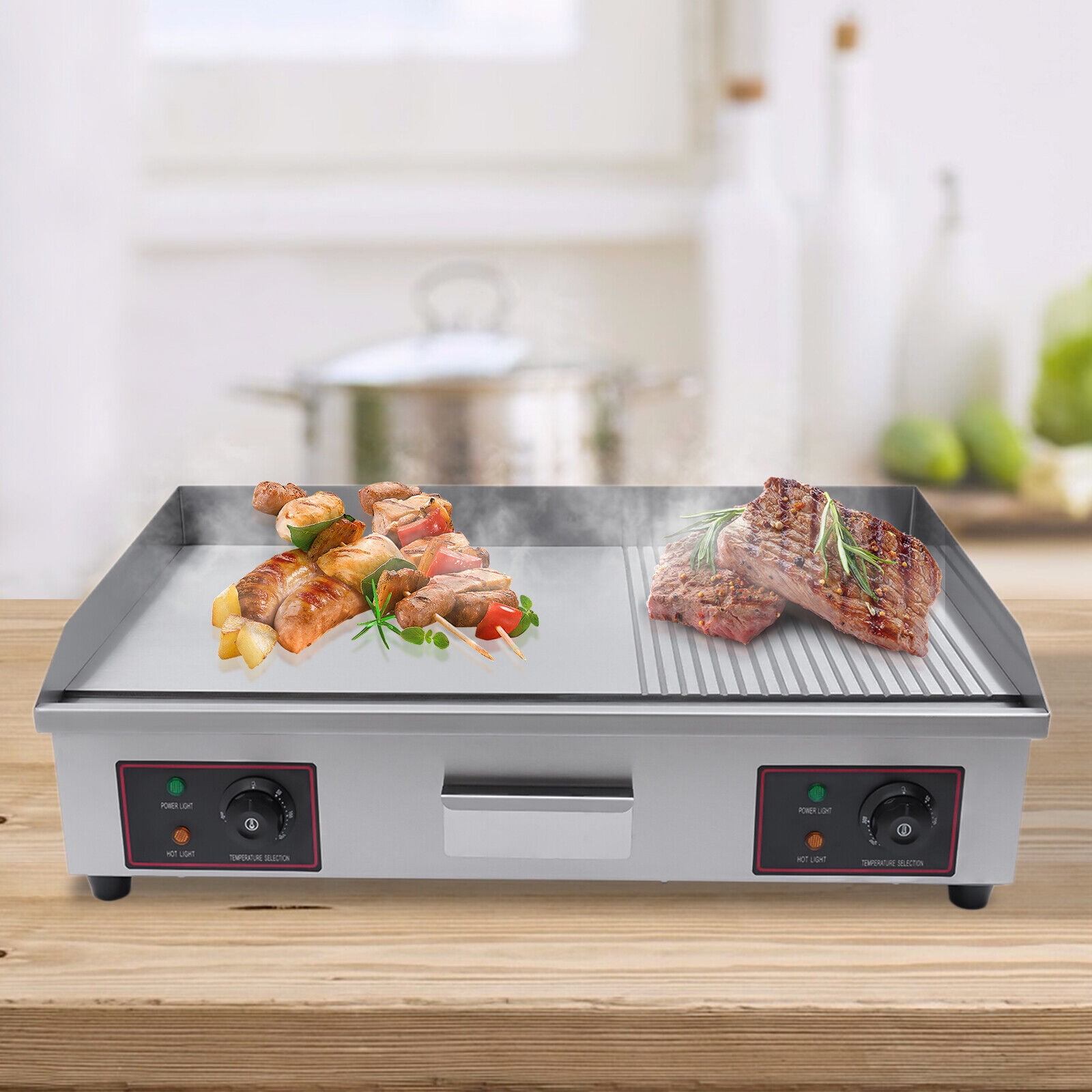 Wuzstar 3000W Electric Countertop Griddle Grill Half Grooved/Flat