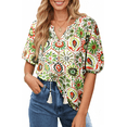 thumbnail image 4 of UVN Summer Tops for Women Short Sleeve V Neck Boho Casual Blouses Ladies Floral Print Tie Front Flowy Shirts, 4 of 9