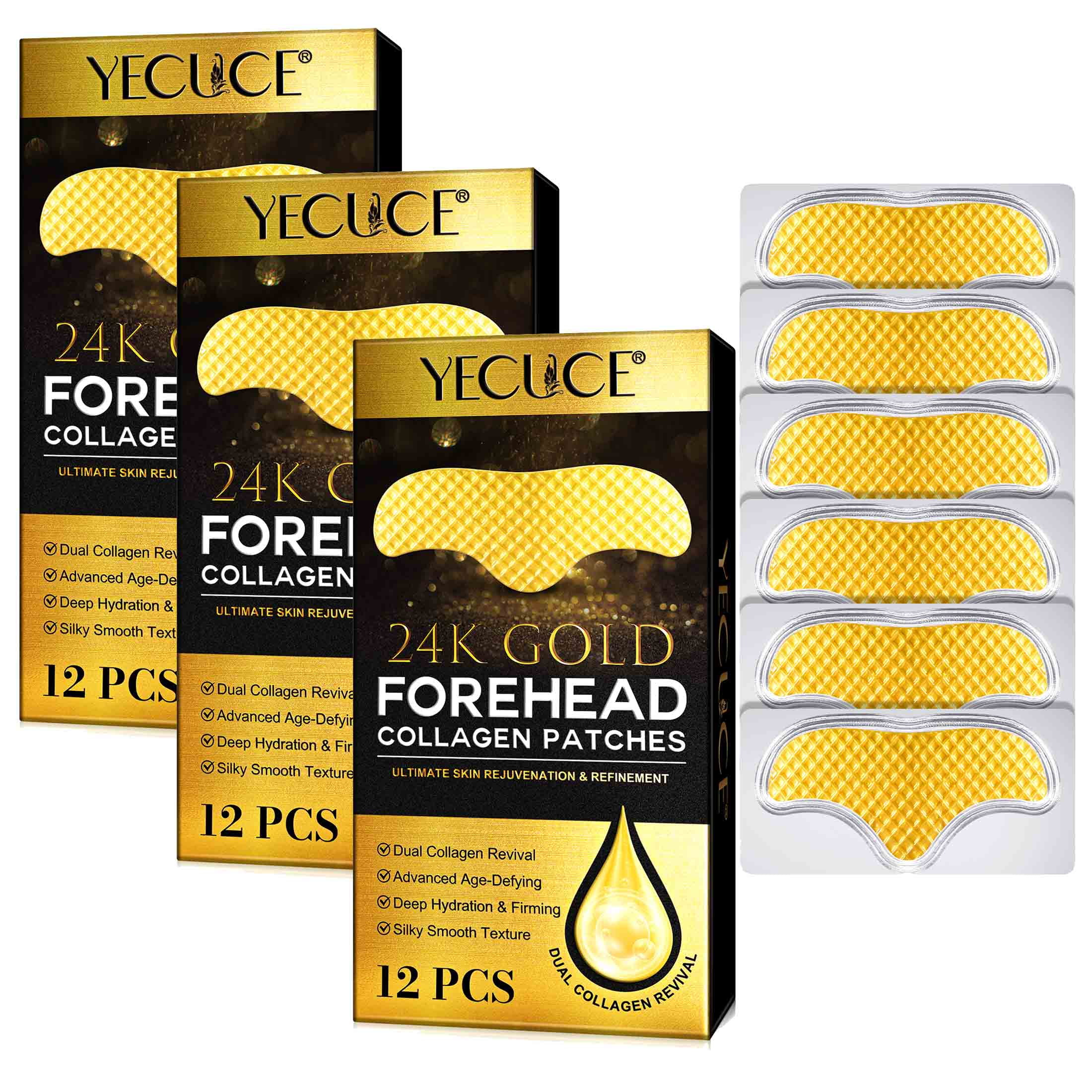 Yecuce 3-Pack 24k Forehead Wrinkle Patches, Collagen Lines Mask with Collagen Boosting Elasticity for Women and Men