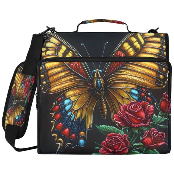 ALAZA Zipper Binder Butterfly Rose Flower Pattern 2 inch 3 Ring 500 Sheet Capacity Trapper Keeper File Folder Organizer Bag