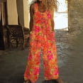 thumbnail image 2 of Women's Casual Jumpsuits Wide Leg Boho Printed Pattern V Neck Office Business Fashion Short Sleeve Summer Dress Multicolor XXL, 2 of 5