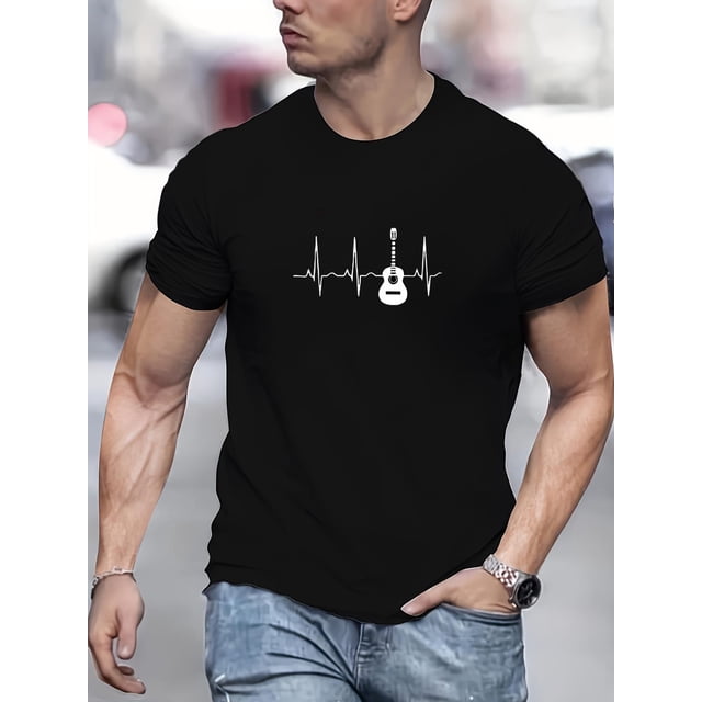 Men's Crew Neck T-shirt, Electric And Heartbeat Pattern Summer Top For Casual And Street Wear Tee For Adult, Men, Women, Teen, Teenager, Adolescent,Youth