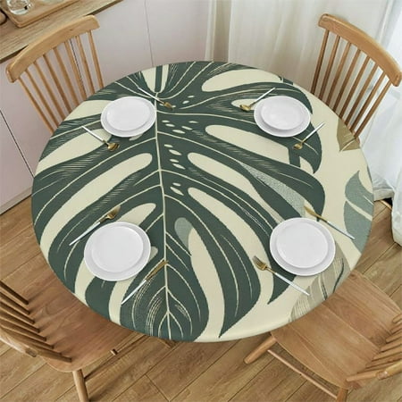 

Sheronv Monstera Deliciosa Leaves Round Tablecloth Stain Resistant Washable Indoor Outdoor Kitchen Dining Wedding Parties Waterproof Fabric 100% Polyester 42-46