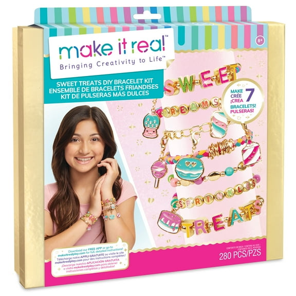 Make It Real: Sweet Treats DIY Bracelet Kit - Create 7 Charm Bracelets, 280 Pieces Included, Make Dessert Themed Eye-Catching Bracelets, DIY All-In-One Kit, Tweens & Girls, Arts & Crafts, Kids Ages 8 