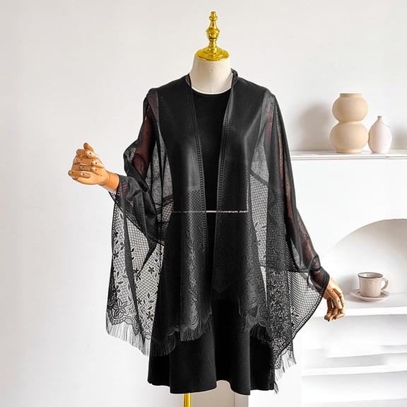 Lumtrix Women Lace Shawls and Wraps for Evening Dress Elegant Soft Sheer Scarf Wedding Bridal Scarf Formal Dress Fringe Lace Cover UP Dark Gray One Size
