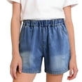 thumbnail image 2 of Cethrio Girls Denim Shorts Size 10-12, Summer School Elastic Waist Relaxed Fit Kids Jean Shorts Blue Size 10, 2 of 6
