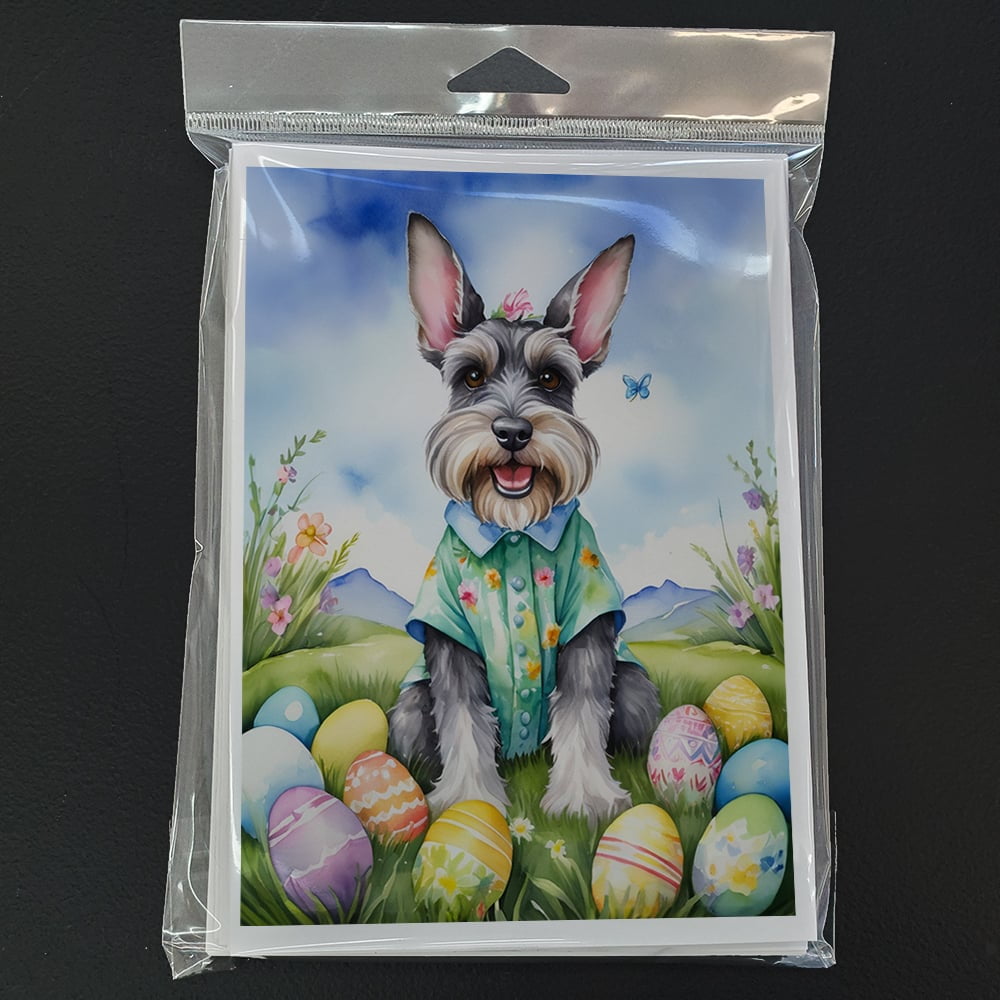 Schnauzer Easter Egg Hunt Greeting Cards Pack of 8 7 in x 5 in