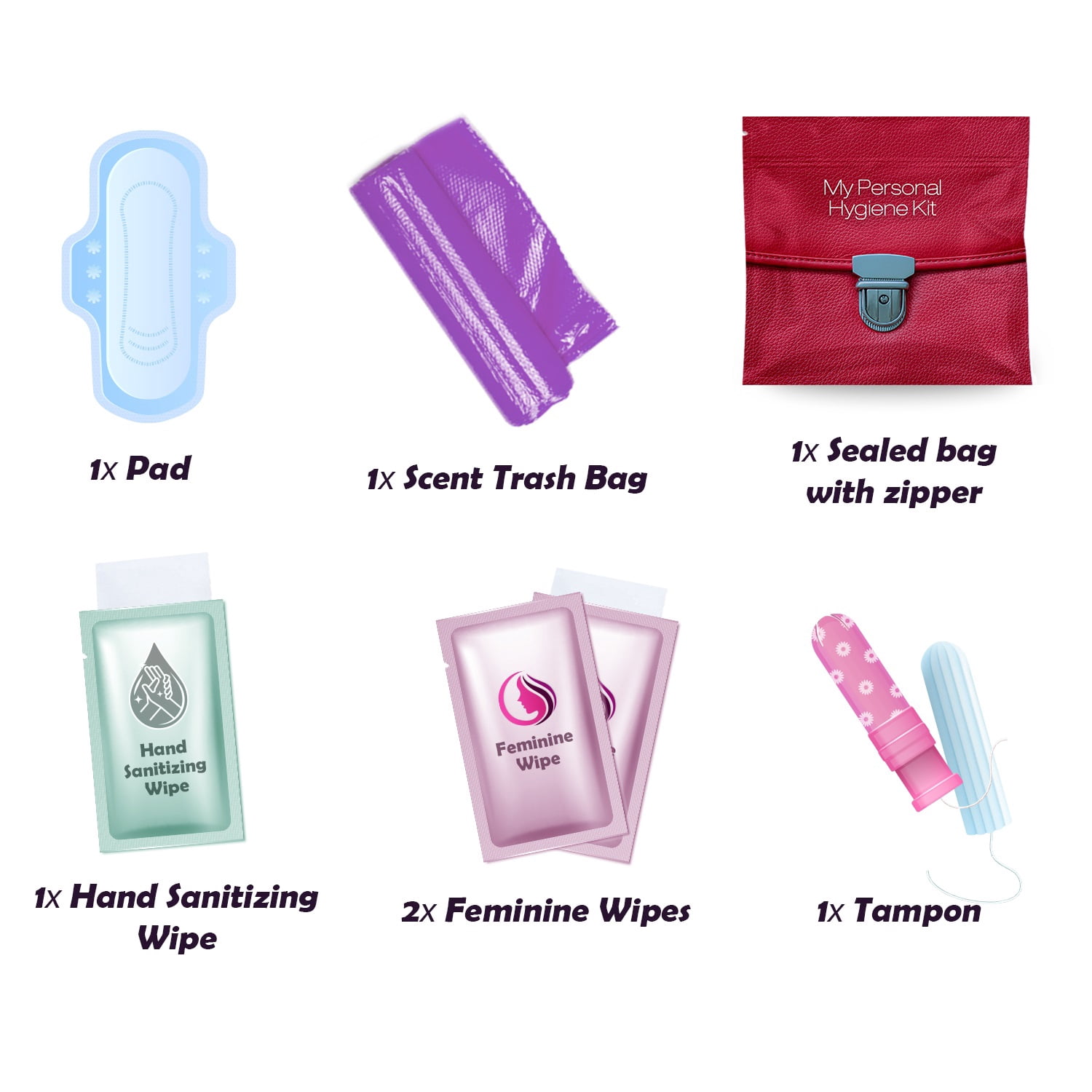 Menstrual Kit All-in-One 10 Pack | Convenience on The Go | Period Kit Pack for Travelling, Tweens & Teenagers or just When You’re Out | Individually Wrapped Feminine Hygiene Product (Red Purse)