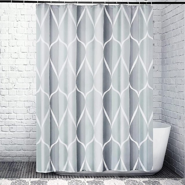 Cortina de ducha YONGSHENG 72' W x 72' H tela gris y blanca con ganchos