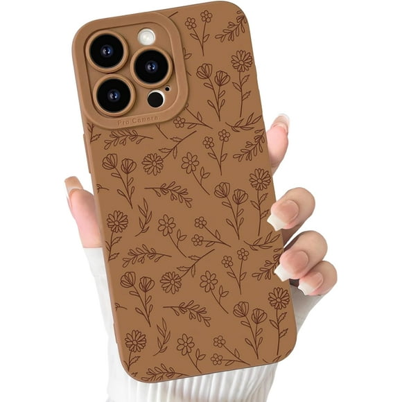 Biwat Compatible for iPhone 15 Pro Max Case Cute Flower Floral with Color Design for Girls Women Soft TPU Shockproof Protective Girly for iPhone 15 Pro Max Case-Brown