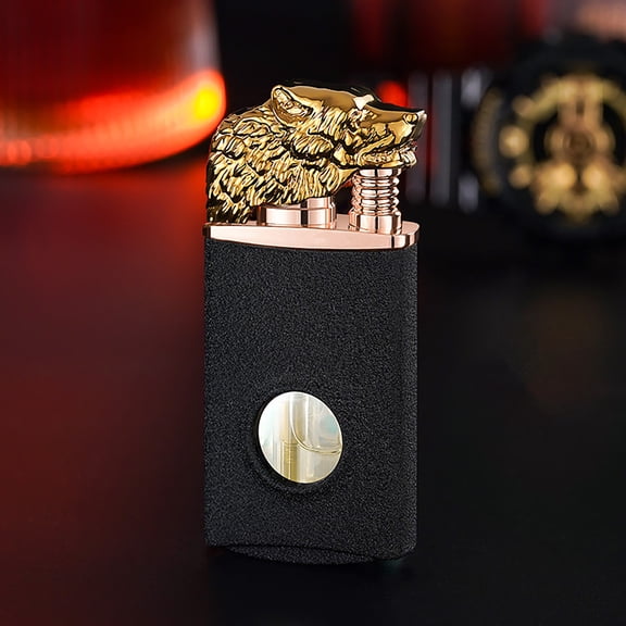 Windproof Jet Lighter under $5! Kadlawus Wolf Head Design Luminous Double Flame Lighter, Transparent Gas Tank Windproof Torch Lighter with Gift Box, Novelty Cigar and Grill Lighter