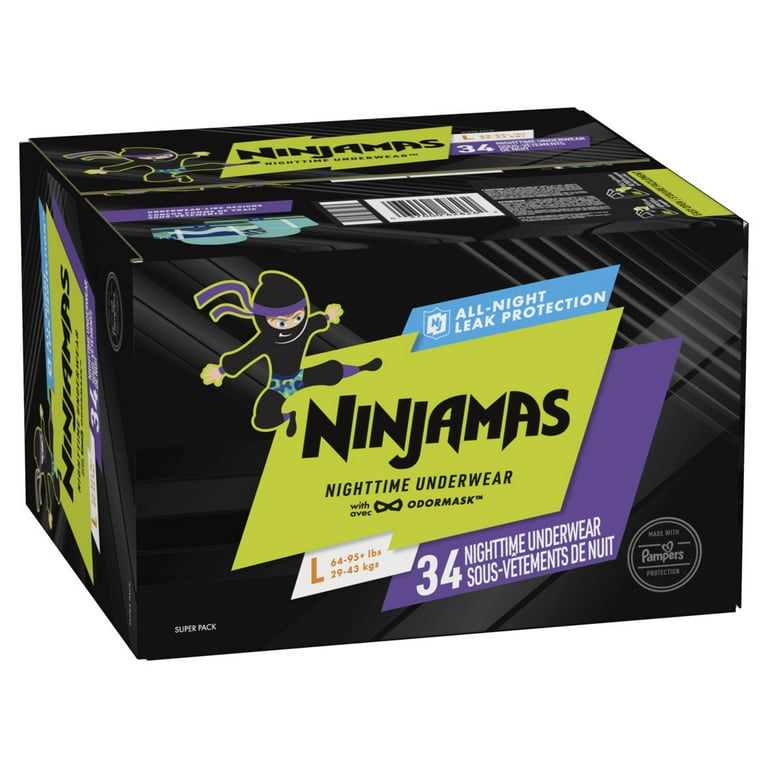 Ninjamas Boys Bedwetting Nighttime Underwear, Size L (64-95+ lbs