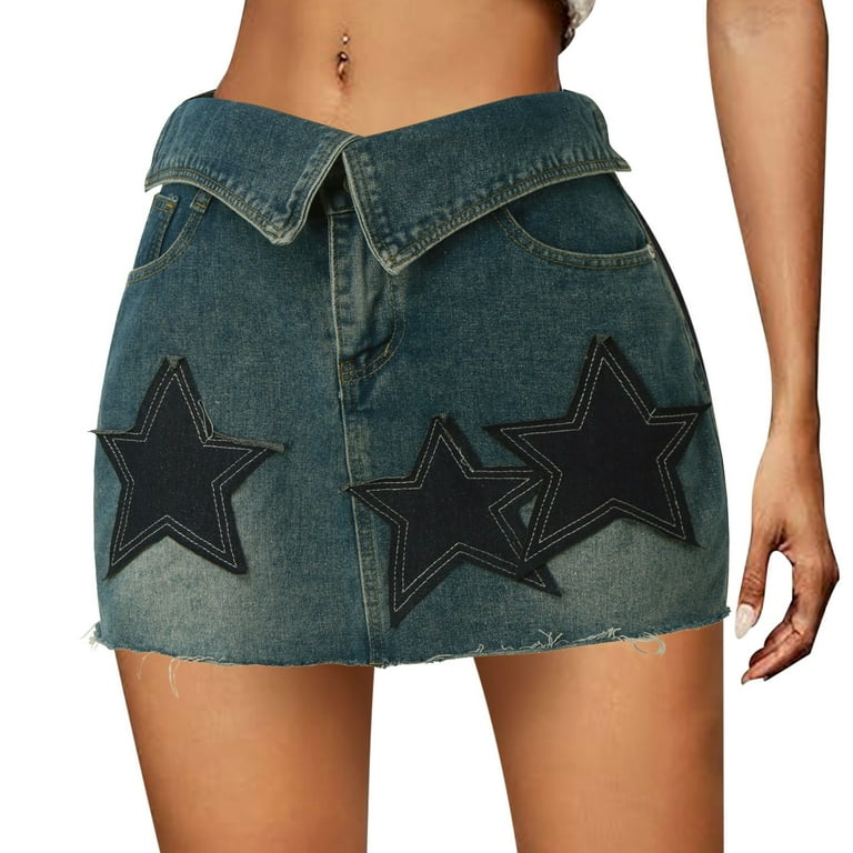 Czscpdaw Retro Star Embroidery Denim Skirts College Style Women Mini Skirt 2024 Summer Casual High Waist A Line Skirt Slim fit Pencil Jean Skirt Blue
