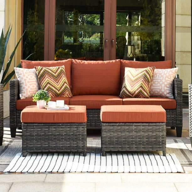 Ovios 3 Pieces Outdoor Patio Furniture AllWeather Wicker Conversation