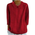 thumbnail image 2 of Women's Casual Solid Color Lapel 3/4 Sleeve Top Shirt Blouse for Business Office Work Vacation and Daily Wear Fashion Essential Gift for Women | Sopatenor,Red XL, 2 of 7